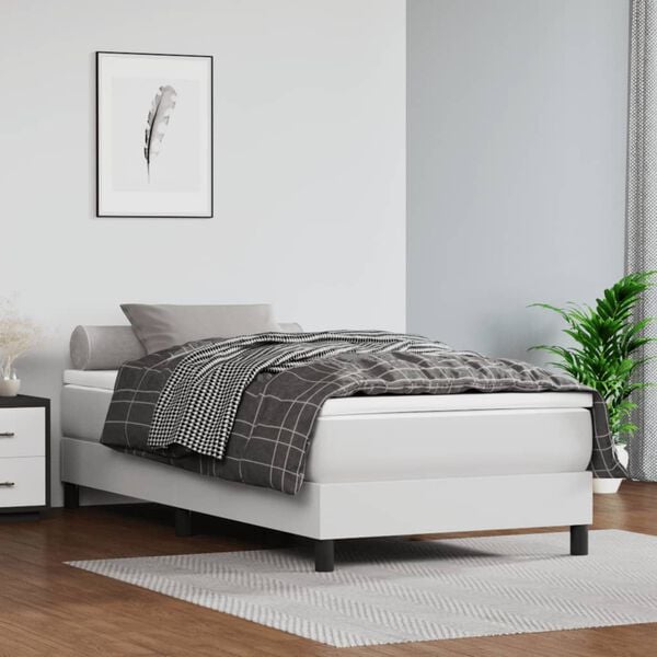 vidaXL Bed Frame White Faux leather, Plywood, Engineered wood Twin XL