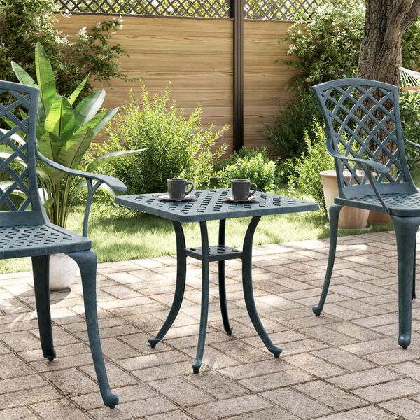 vidaXL Garden Table Green Cast Aluminum 20.9 in Decorative Inlays