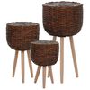 vidaXL Planter Set of 3 Brown Wicker, Beech wood, PE lining