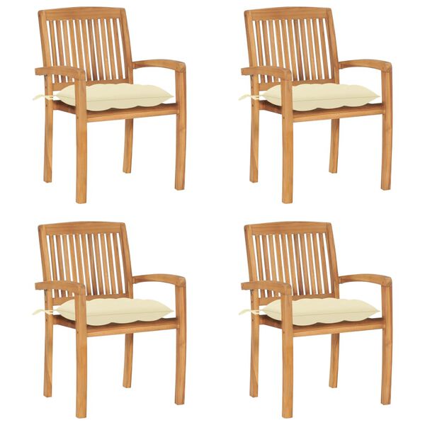 vidaXL Garden Chair Set of 4 Teak Stackable Outdoor Chair