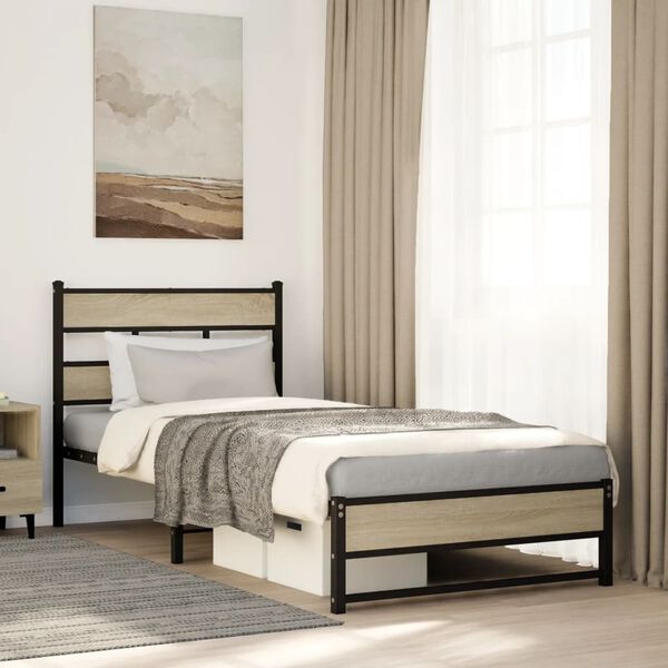 vidaXL Bed Frame Sonoma oak Steel, engineered wood Small Single Modern