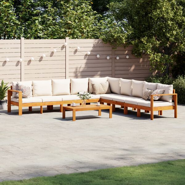 vidaXL Patio Sofa Set Cream white cushions, natural acacia wood