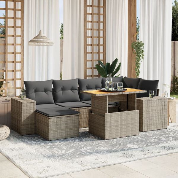 vidaXL Garden Sofa Set Grey PE rattan 7 Piece Set Adjustable Armrests
