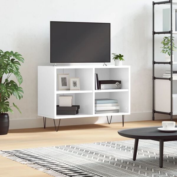vidaXL TV Cabinet High Gloss White Engineered Wood, Iron TV Cabinet