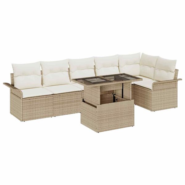 vidaXL Garden Sofa Set with Cushion 7 pcs Beige Poly rattan