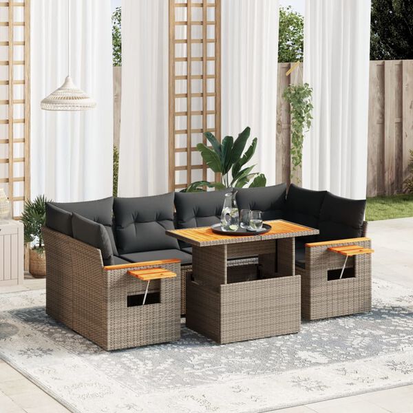 vidaXL Garden Sofa Set Gray PE rattan Large Adjustable Armrests