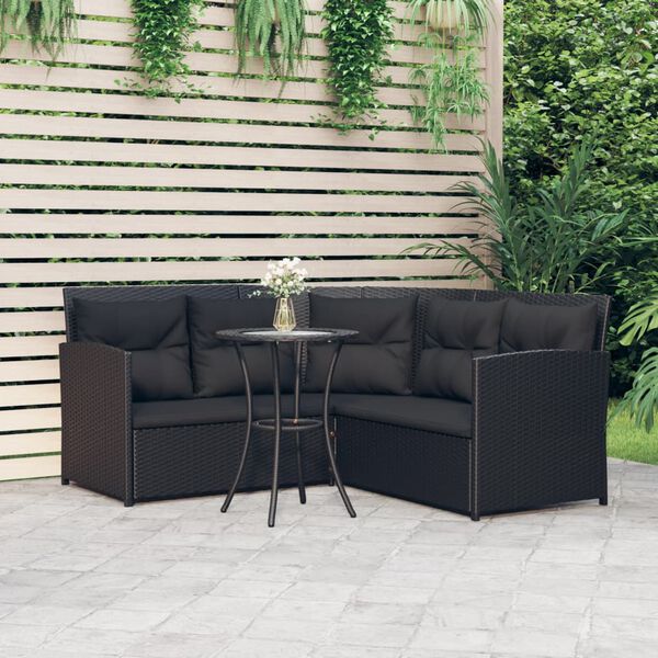 vidaXL 2 Piece L-shaped Couch Sofa Set with Cushions Black Poly Rattan