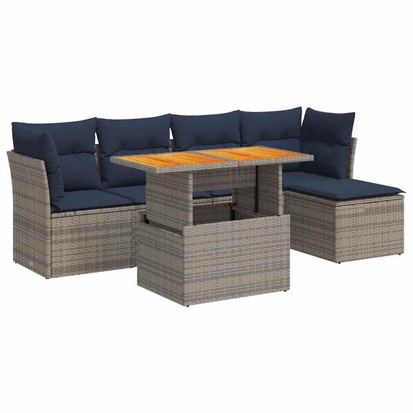 vidaXL 6 Piece Patio Sofa Set with Cushions Gray Poly Rattan