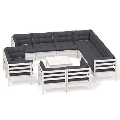 vidaXL 12 Piece Patio Lounge Set with Cushions White Solid Pinewood