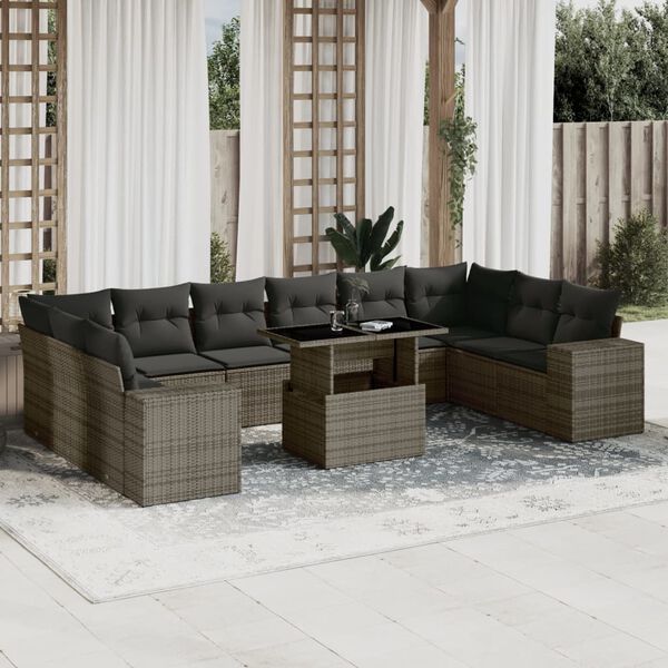 vidaXL Garden Sofa Set Gray PE rattan Large Adjustable Armrests