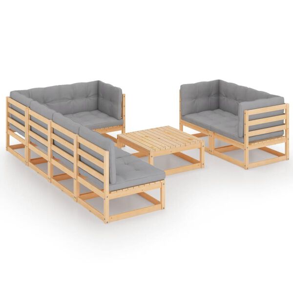 vidaXL Garden Lounge Set Natural wood, Grey cushions