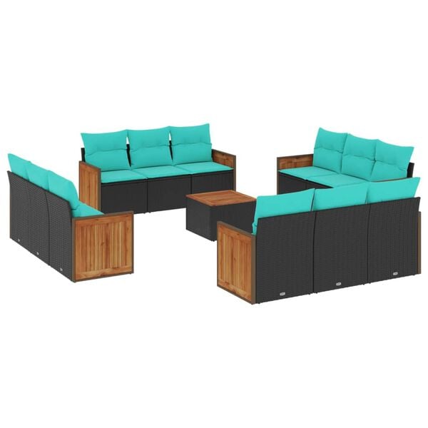 vidaXL 13 Piece Patio Sofa Set with Cushions Black Poly Rattan
