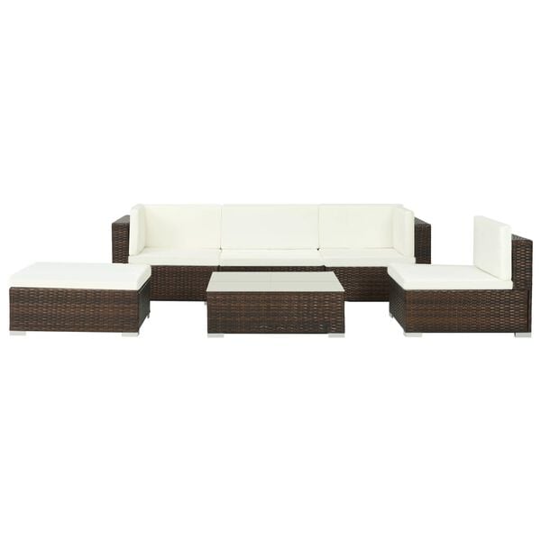 vidaXL Patio Sofa Set Set of 6 Brown Poly Rattan Large Modular