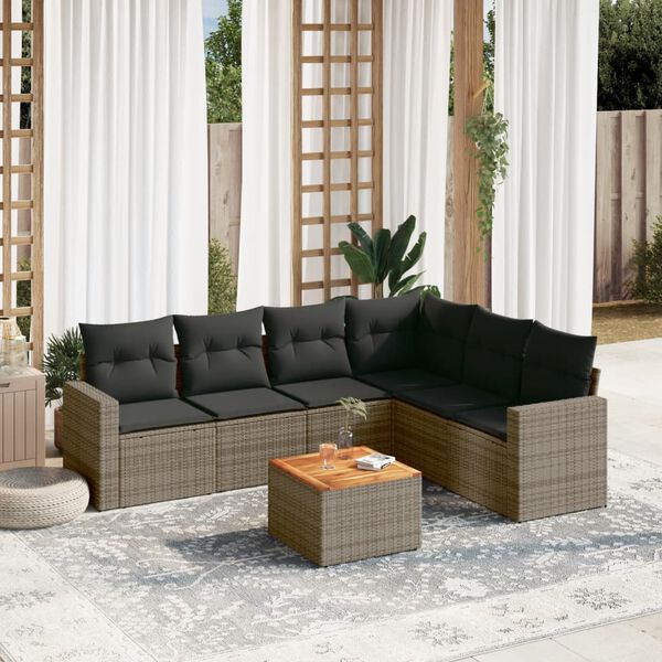 vidaXL Garden Sofa Set Grey PE rattan Large UV-resistant materials