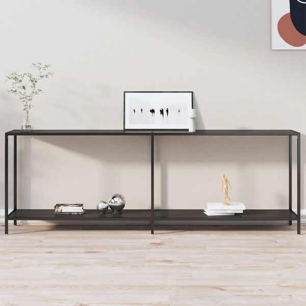 vidaXL Console Table Black Tempered Glass, Powder-Coated Steel Large