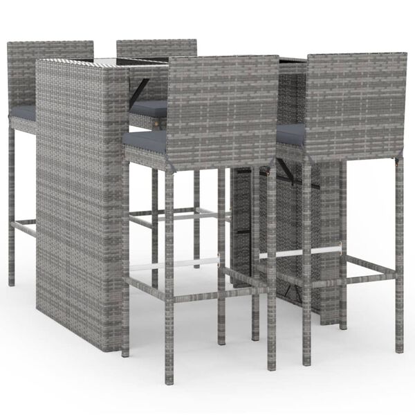 vidaXL Garden Bar Set Grey PE rattan, powder-coated steel, tempered glass
