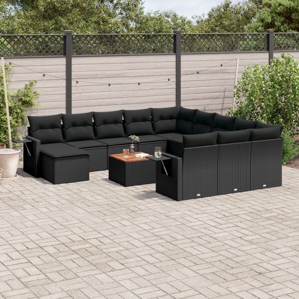 vidaXL Garden Sofa Set Black Poly Rattan Large Adjustable Feet