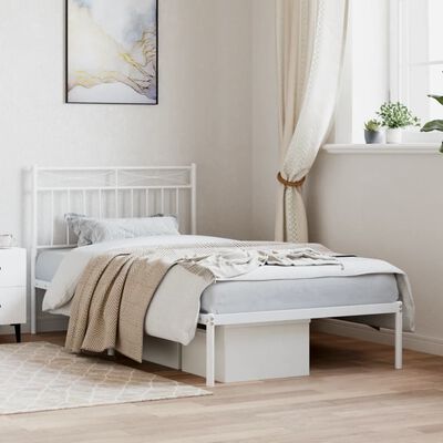 vidaXL Metal Bed Frame with Headboard White 39.4"x74.8"