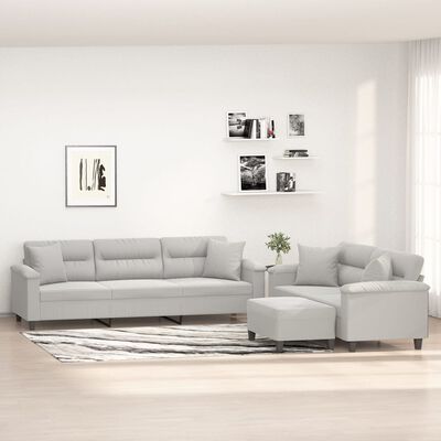 vidaXL 3 Piece Sofa Set with Pillows Light Gray Microfiber Fabric