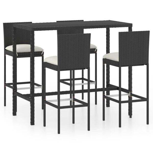 vidaXL Garden Bar Set Black PE rattan Footrest Garden Bar Set
