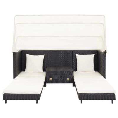 vidaXL Extendable 3-Seater Sofa Bed with Roof Poly Rattan Black