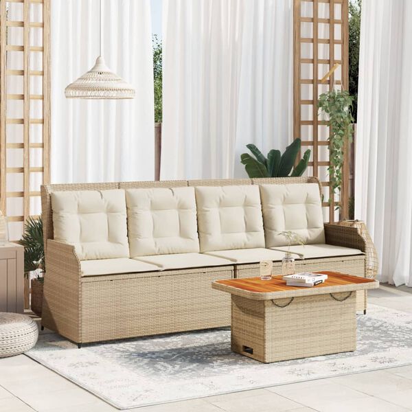 vidaXL Patio Lounge Set Beige Poly Rattan Compact Adjustable Feet