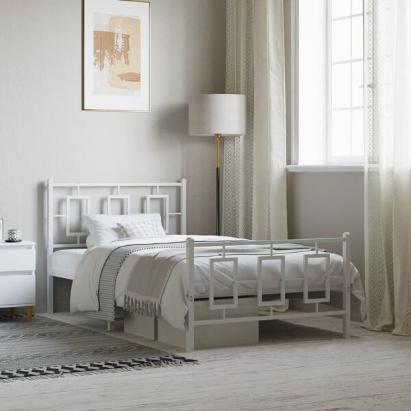 vidaXL Bed Frame White Powder-Coated Steel Single Bed Frame