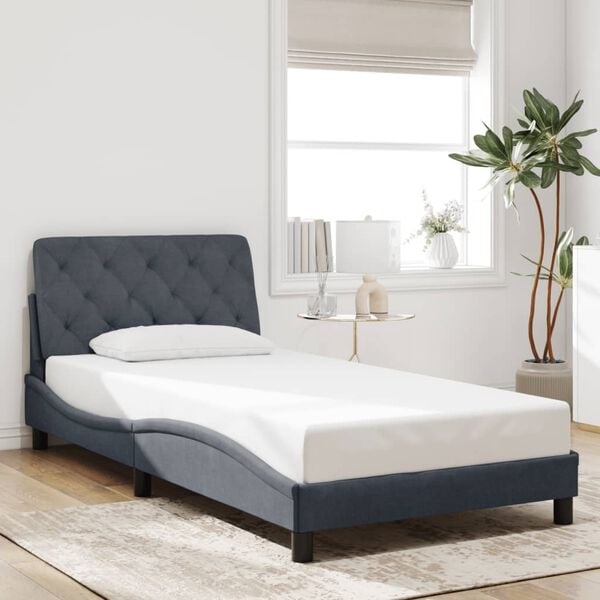 vidaXL Bed Frame with LED without Mattress Dark Gray 39.4"x74.8" Velvet