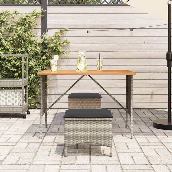 vidaXL 3 Piece Patio Dining Set with Cushions Grey Poly Rattan