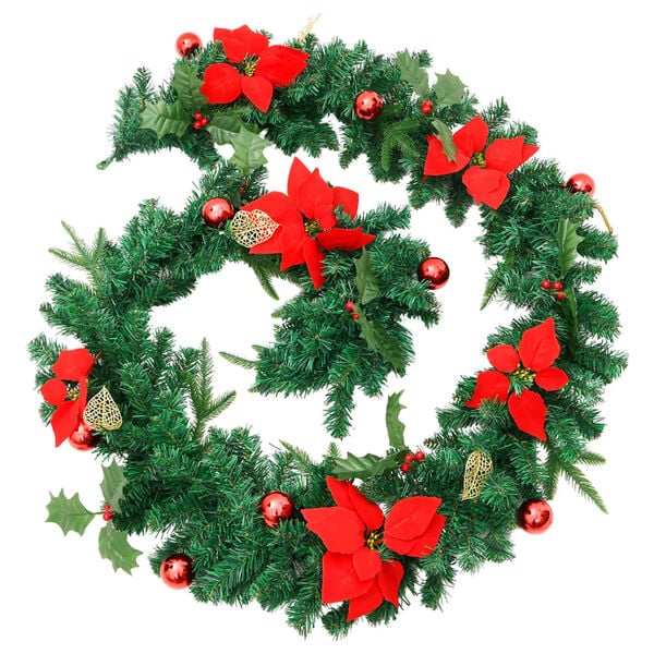 vidaXL Christmas Garland Green and red PVC 8.9ft Christmas Garland