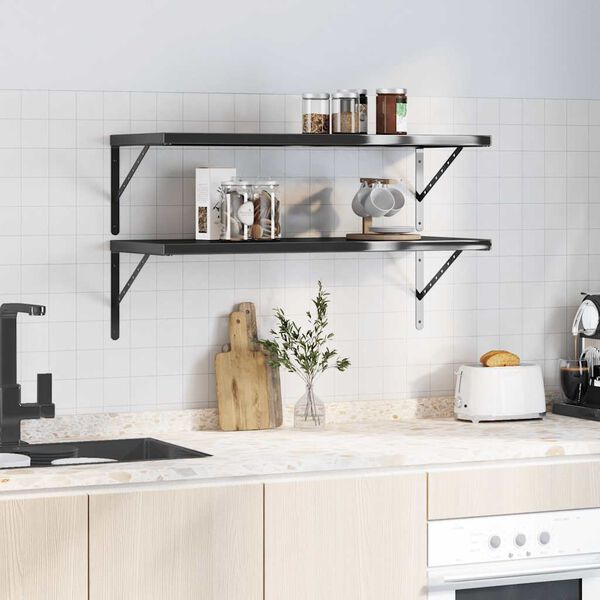 vidaXL Wall Shelf Black Stainless steel with black coating Medium
