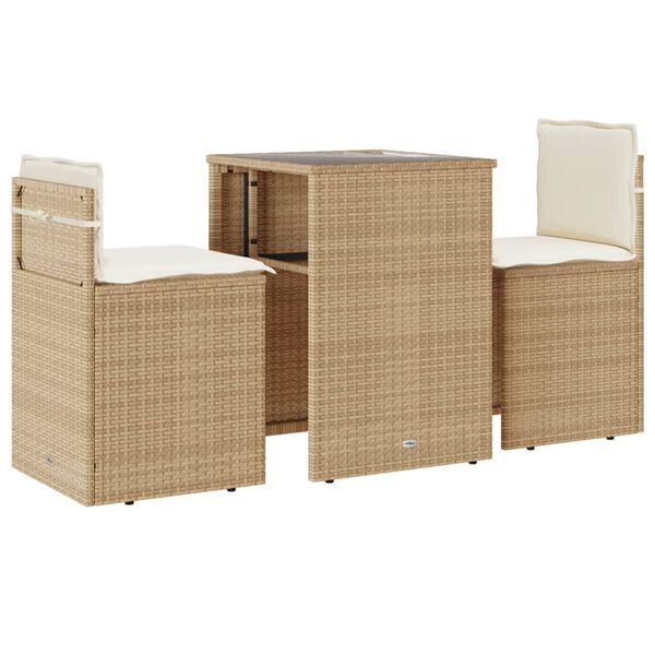 vidaXL 3 Piece Bistro Set with Cushions Beige Poly Rattan