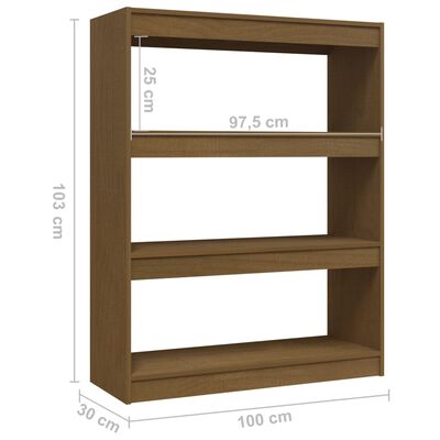 vidaXL Book Cabinet/Room Divider Honey Brown 39.4"x11.8"x40.6" Solid Wood Pine