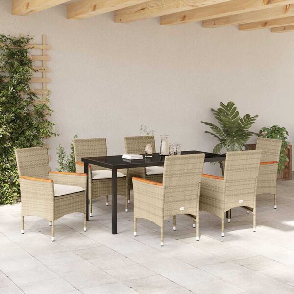 vidaXL Garden Dining Set with Cushion 7 pcs Beige Poly Rattan