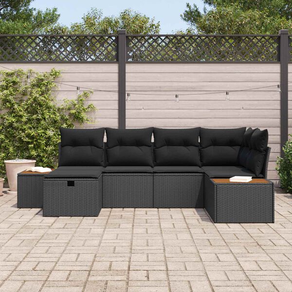 vidaXL Garden Sofa Set with Cushion with Storage Black Poly Rattan