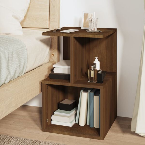 vidaXL Nightstand Brown oak Engineered wood Small Nightstand Square