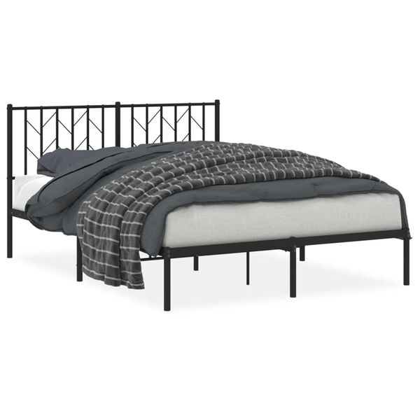 vidaXL Bed Frame Black Powder-Coated Steel Double Bed Frame