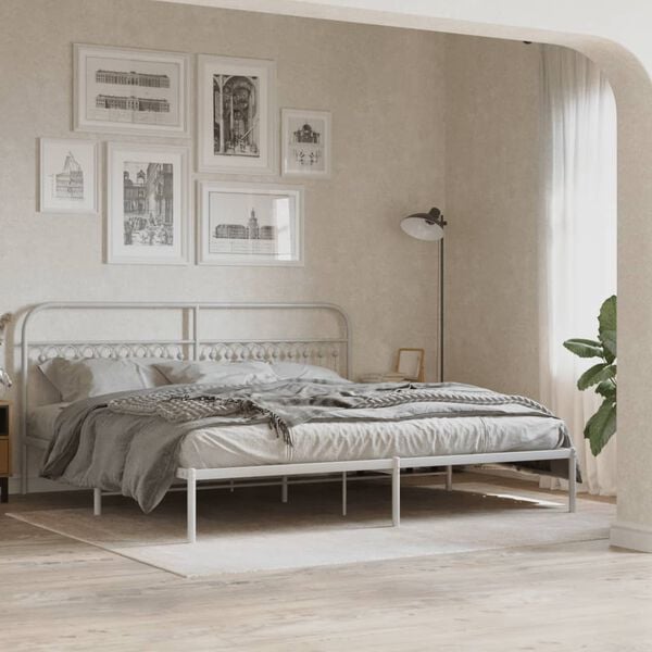 vidaXL Bed Frame White Steel Double Bed Frame Rectangular Minimalist