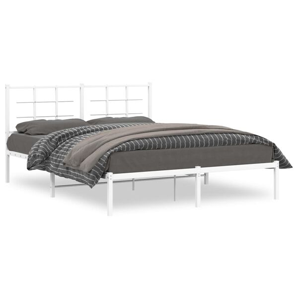 vidaXL Bed Frame White Powder-Coated Steel King Size Bed Frame