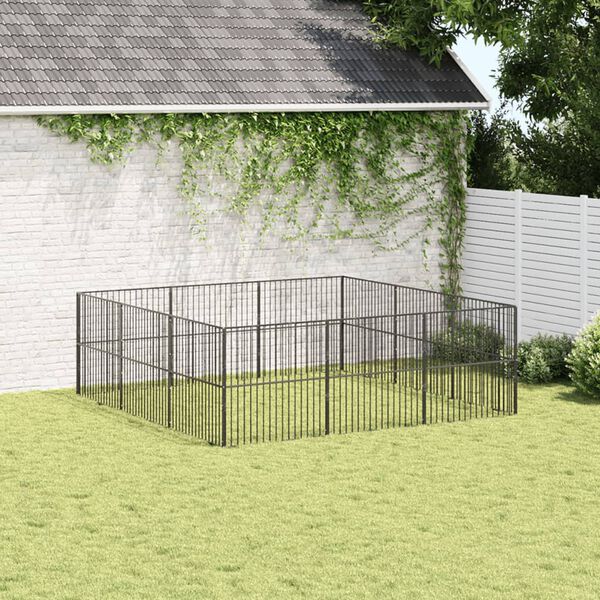 vidaXL Dog Playpen Black Galvanized Steel Large Heavy Duty Dog Playpen