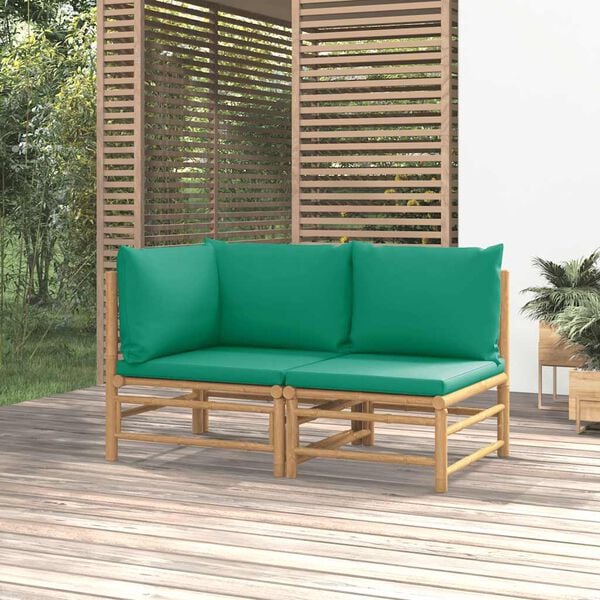 vidaXL Garden Lounge Set Natural bamboo, Green cushion Bamboo