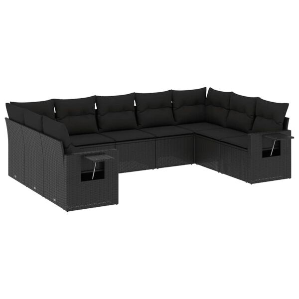 vidaXL Garden Sofa Set Black PE Rattan, Powder-Coated Steel Large