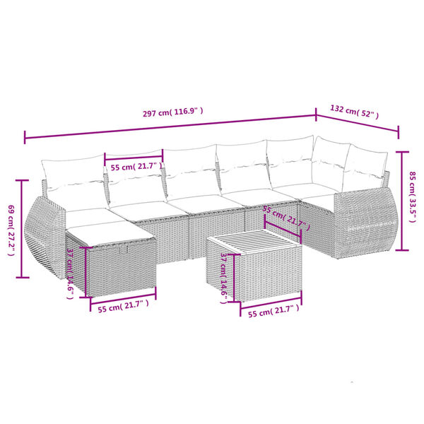 vidaXL 8 Piece Patio Sofa Set with Cushions Gray Poly Rattan