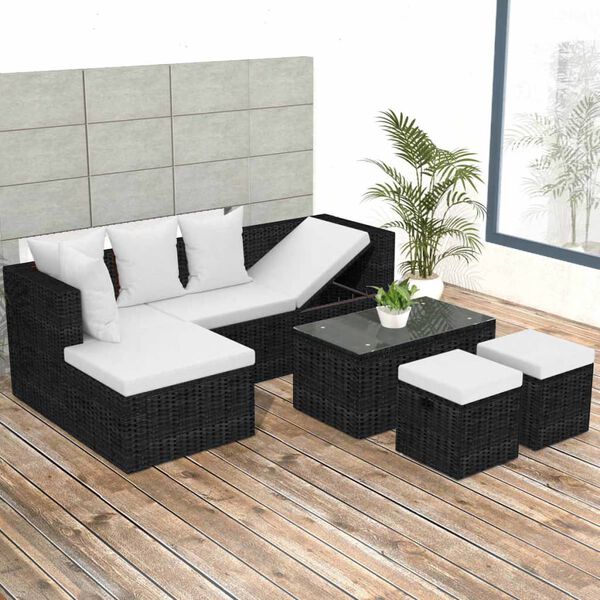 vidaXL Garden Sofa Set Black and Cream White