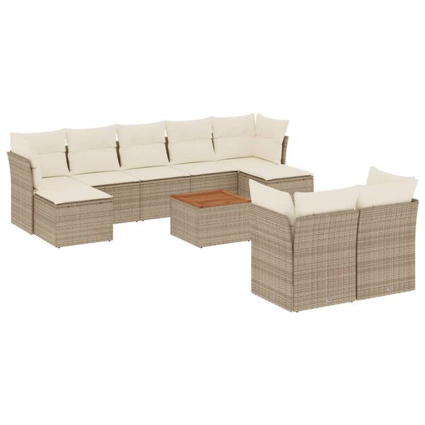 vidaXL Garden Sofa Set Beige Poly Rattan 10 Piece Set Modular