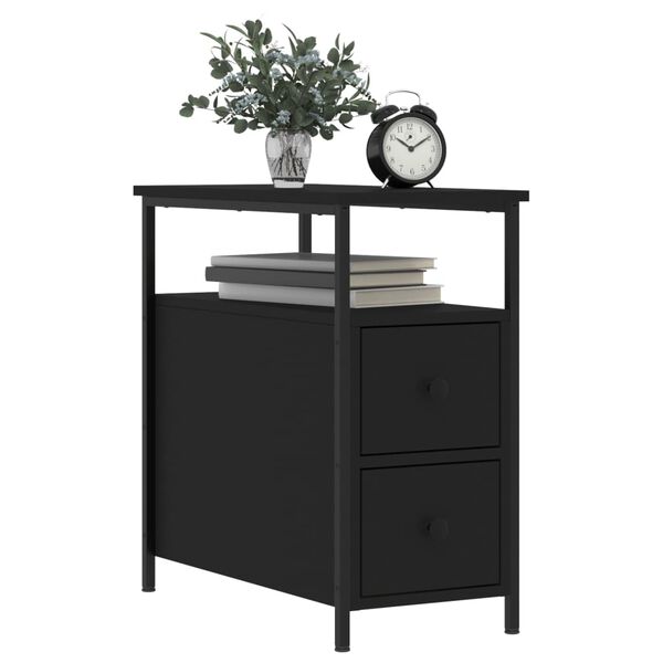 vidaXL Bedside Cabinet Black Engineered wood Compact Adjustable Feet
