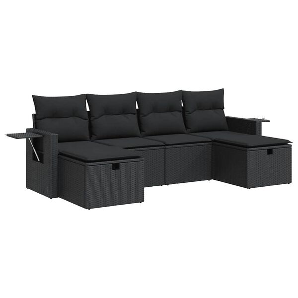vidaXL Garden Sofa Set Black PE rattan Large Adjustable Feet