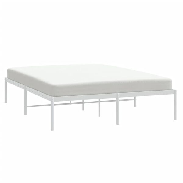 vidaXL Bed Frame White Steel 55.1x78.7 in Metal Bed Frame Rectangular