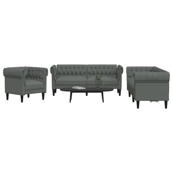 vidaXL Sofa Set Dark Grey Fabric (100% polyester), plywood, solid wood