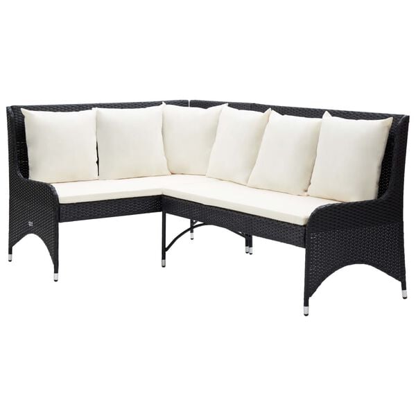 vidaXL Garden Sofa Set of 2 Black,Cream White PE Rattan Modular